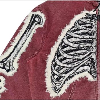 Custom zip up hoodies jacket vintage wash oversized cotton acid wash woven tapestry skeleton hoodie