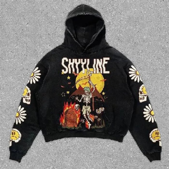 Custom new fashion hoodie pocket no drawstring premium hoodies vintage wash graphic cropped hoodie