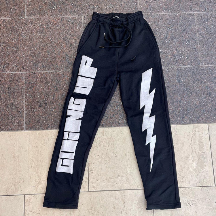 fleece sports stacked flared sweat trousers 3D puff print sweatpants