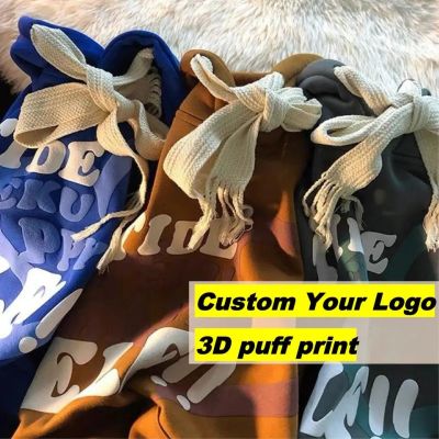 Custom puff printing logo pullover hoodie print 3D men's winter cotton polyester knitted hoodies