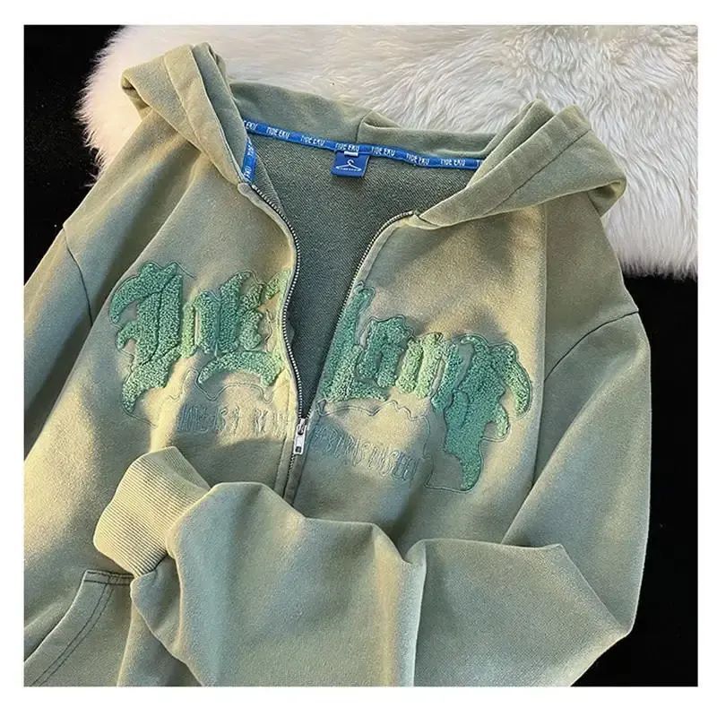 zip up hoodies chenille patchwork embroidery hoodie