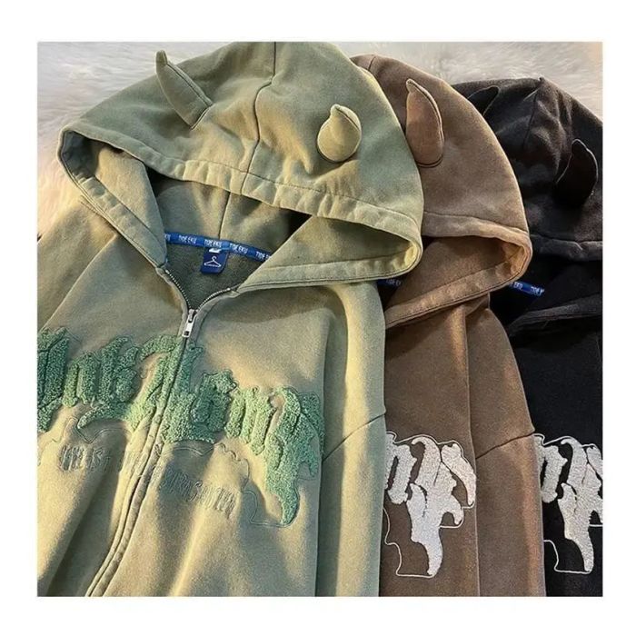 Custom men's no drawstring hoodie drop shoulder zip up hoodies chenille patchwork embroidery hoodie