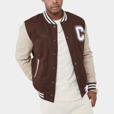 Mens jacket manufacturer | Embroidery jacket | Brown jacket | Baseball jacket | Patchwork jacket