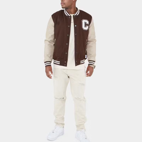 Mens jacket manufacturer | Embroidery jacket | Brown jacket | Baseball jacket | Patchwork jacket