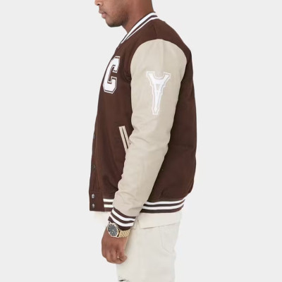 Mens jacket manufacturer | Embroidery jacket | Brown jacket | Baseball jacket | Patchwork jacket