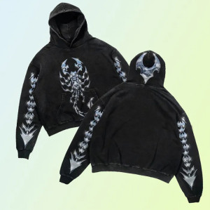 Custom plus size men's hoodies high quality clothing manufacturers acid wash pattern printing hoodie