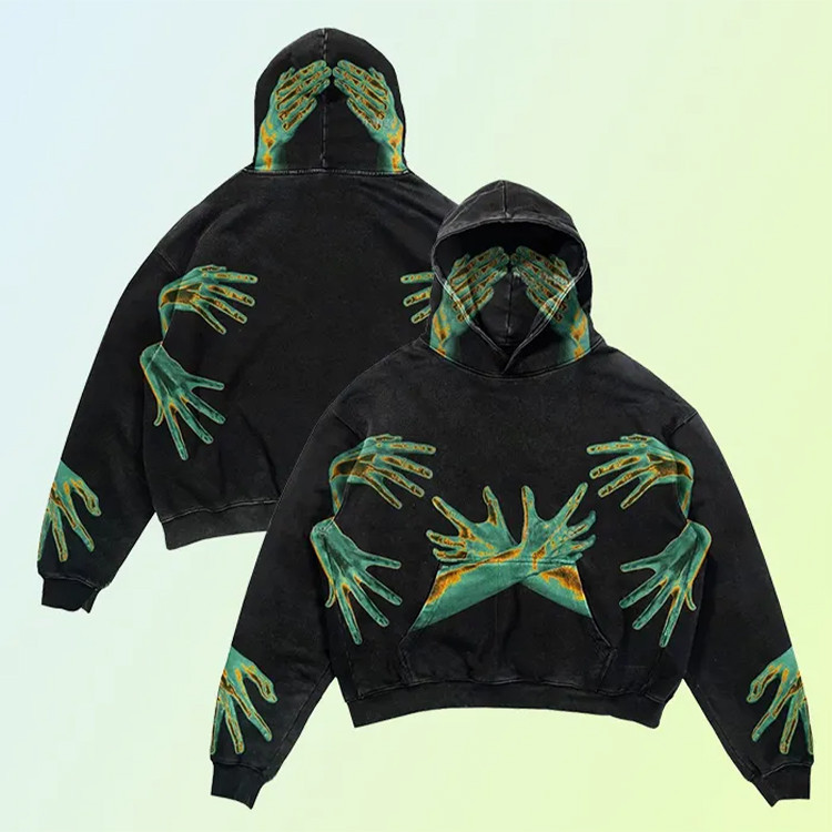 high quality clothing manufacturers acid wash pattern printing hoodie