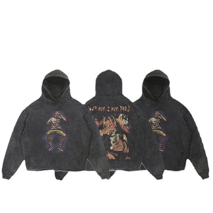 Custom 100% cotton pullover vintage acid wash hoodie