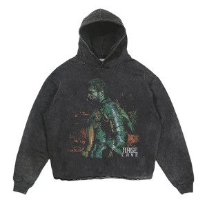 Custom men oversized vintage hoodie Stringless no pockets drop shoulder cotton gray acid wash hoodie
