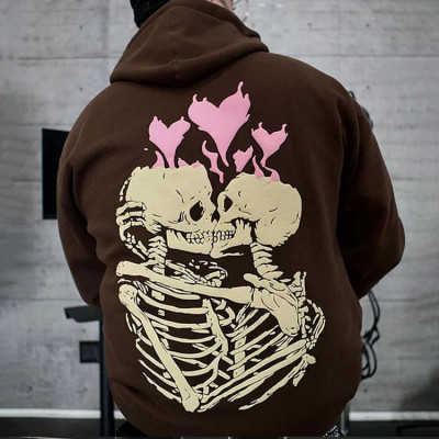 Custom Logo DTG Print Skeleton French Terry 100% Distressed Vintage Hoodie Cotton Oversize Men Hoodie