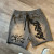 Custom vintage 100% cotton men's 3D puff print shorts with drawstring plus size men acid wash shorts