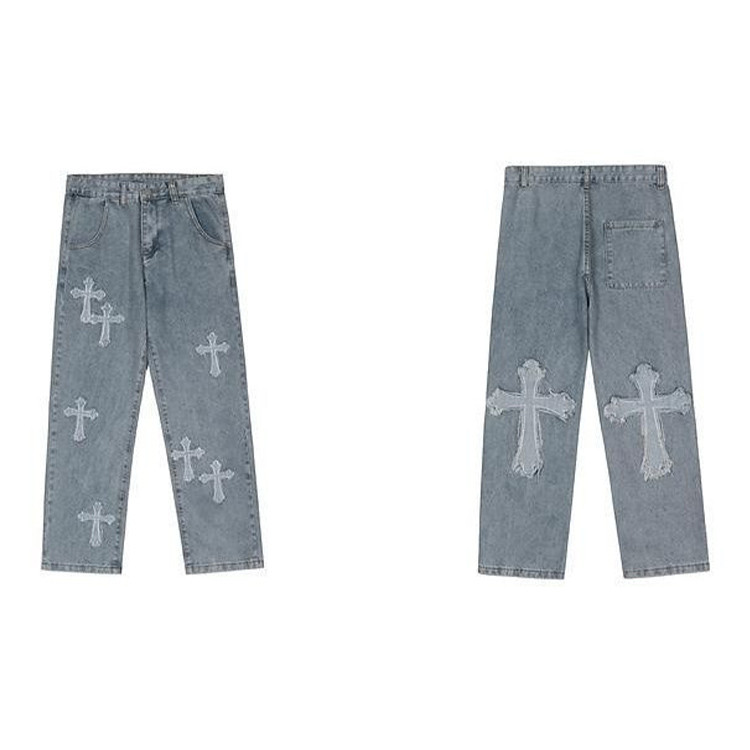 mens streetwear denim pants baggy stacked digital printed jeans