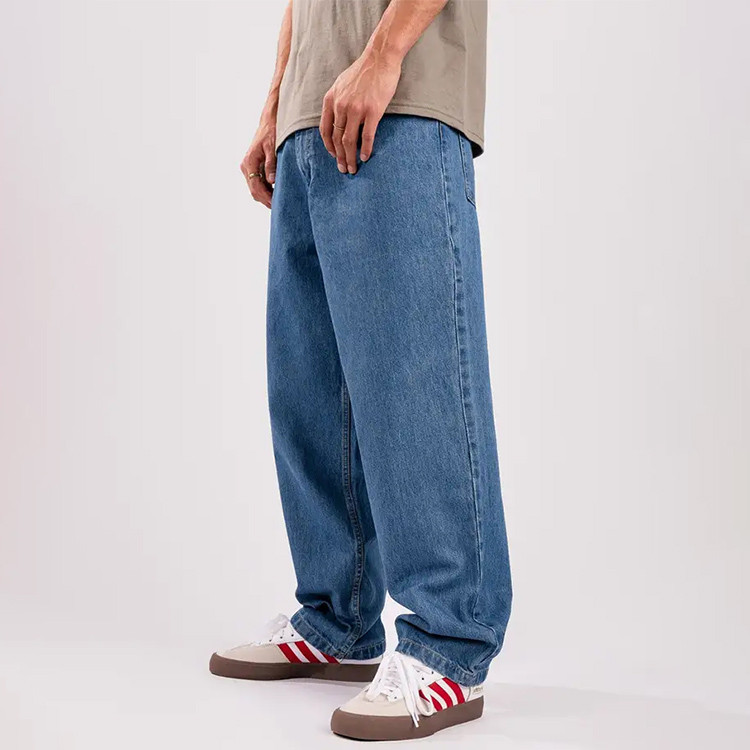 zipper fly straight wide leg pockets pants denim jeans for men