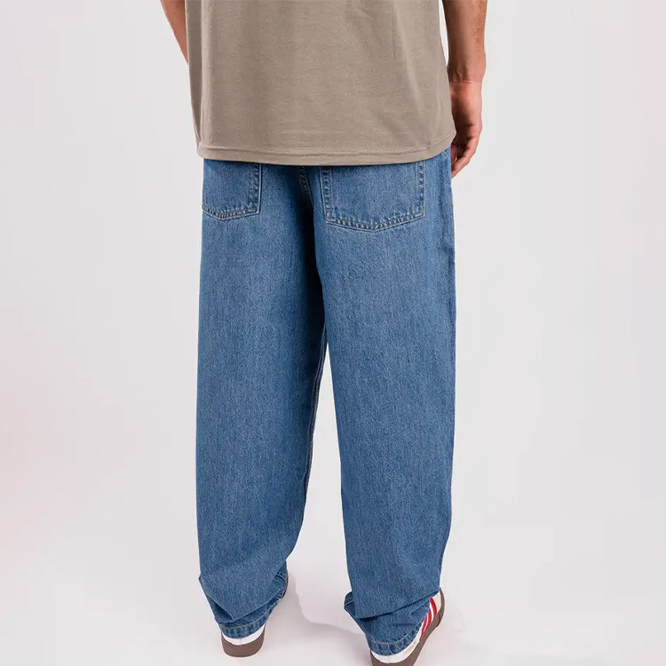 zipper fly straight wide leg pockets pants denim jeans for men