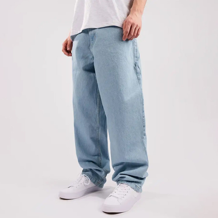  zipper fly straight wide leg pockets pants denim jeans for men