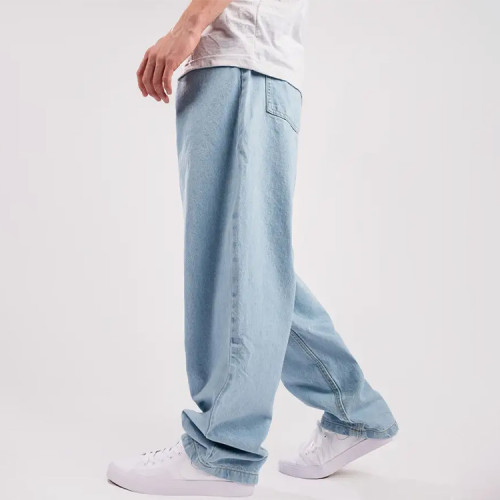 Custom pants | Loose straight pants | Denim zipper pants | Men's casual pants | Blue denim pants