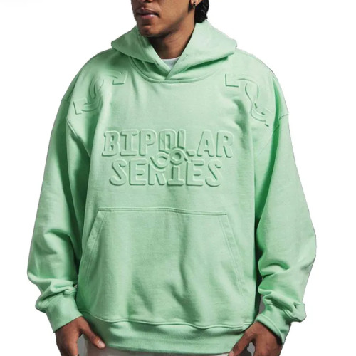 Custom 3d embossed logo hoodies oversized mens plain dyed hoodies thick drop shoulder pullovers