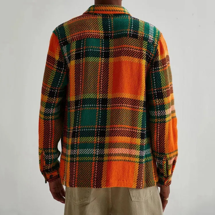  Custom OEM mens orange plaid shirt jacket flannel tweed