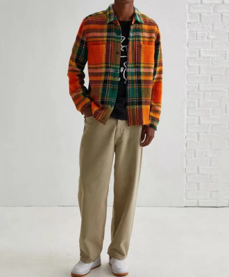 OEM jacket | Mens orange jacket | Plaid shirt jacket | Plus size jacket | Skateboard style jacket