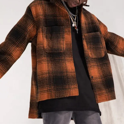 OEM jacket | Mens fashion orange jacket | Plaid shirt jacket | Flannel shirts | Patch pockets jacket