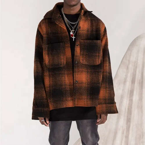 OEM jacket | Mens fashion orange jacket | Plaid shirt jacket | Flannel shirts | Patch pockets jacket