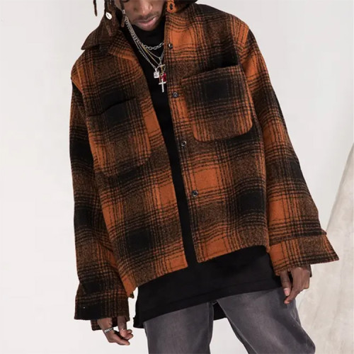 OEM jacket | Mens fashion orange jacket | Plaid shirt jacket | Flannel shirts | Patch pockets jacket