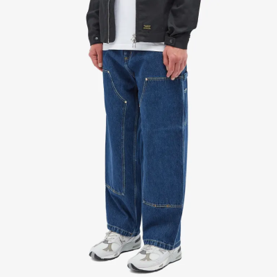 Custom mens straight loose jeans multiple large pockets casual dark color wash denim trousers/pants