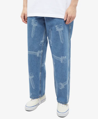 Custom pants | Digital printing pants | Skateboard style trend pants | Men's denim blue pants