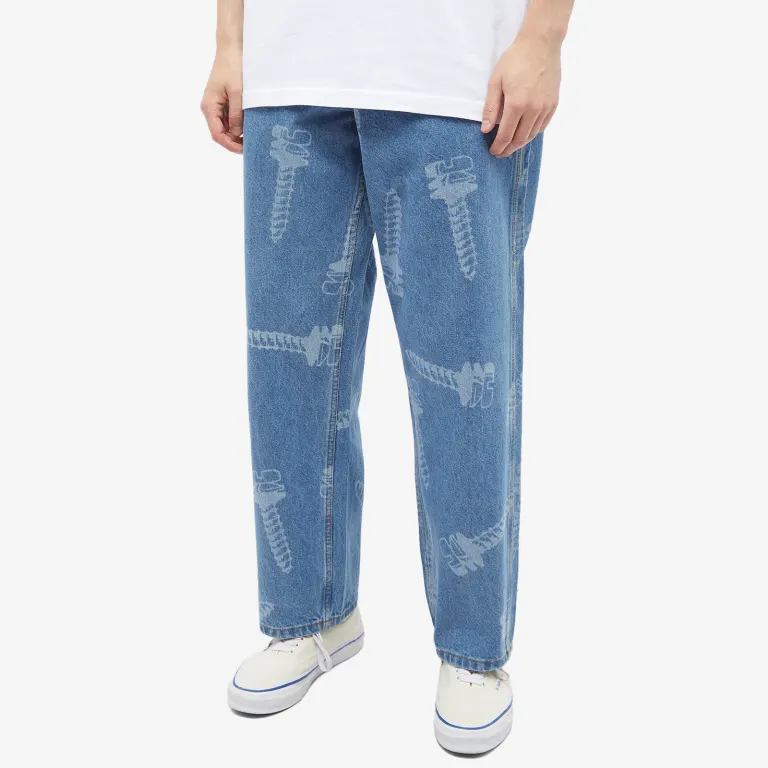 Custom men's straight loose jeans laser digital printing logo