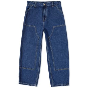 Custom mens straight loose jeans multiple large pockets casual dark color wash denim trousers/pants