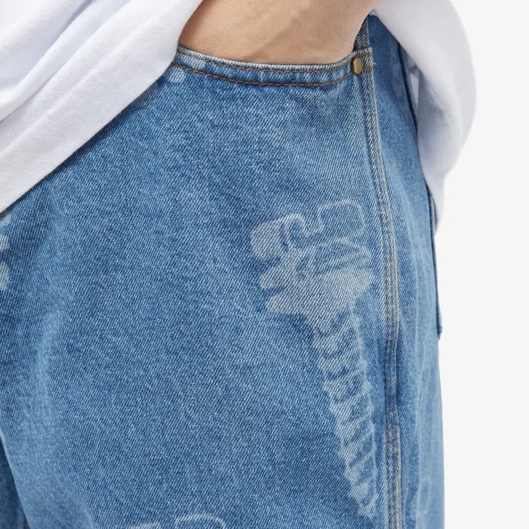 Custom men's straight loose jeans laser digital printing logo