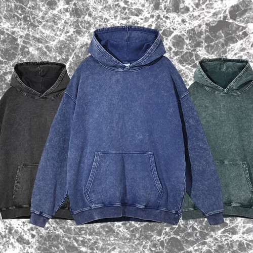 Custom acid washed distressed oversized hoodies thick blank vintage pullover 100% cotton for men