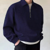 Custom factory oversized blank sweatshirts men half zipper dark bule drop shoulder sport pullovers