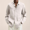 Custom spring shirts loose linen solid long sleeve button shirt for male blouse tops polo shirts
