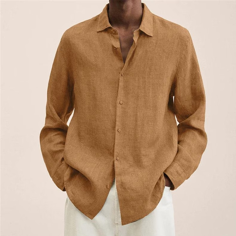 Custom spring shirts loose linen solid long sleeve button shirt 