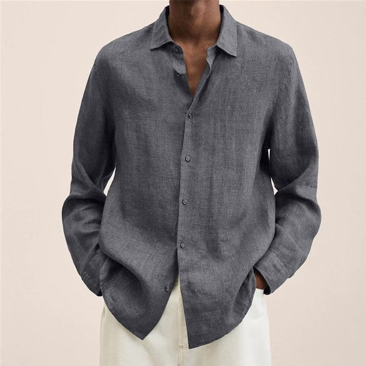 Custom spring shirts loose linen solid long sleeve button shirt 