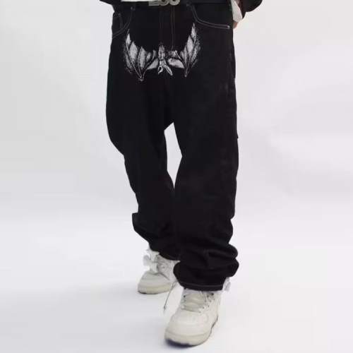 OEM pants | Hiphop street pants | Face print pants | Men's denim pants | Straight-leg stacked pants