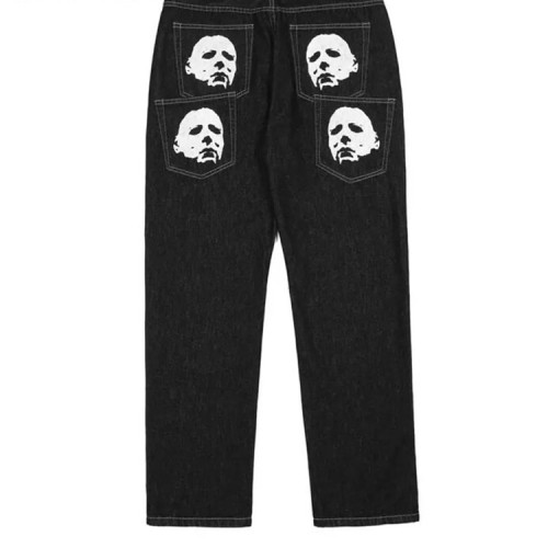 OEM pants | Hiphop street pants | Face print pants | Men's denim pants | Straight-leg stacked pants