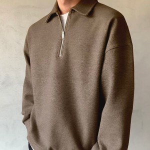 Custom plus size blank sweatshirts men half zipper lapel drop shoulder pure cotton pullovers