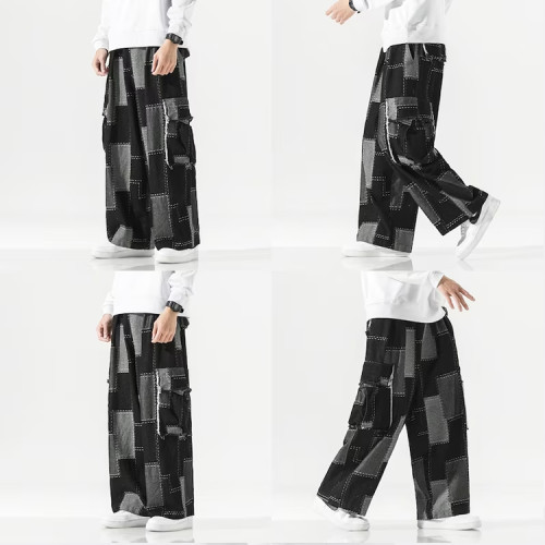 OEM pants | Patchwork denim pants | Multi pockets pants | Street cargo pants | Elastic waist pants