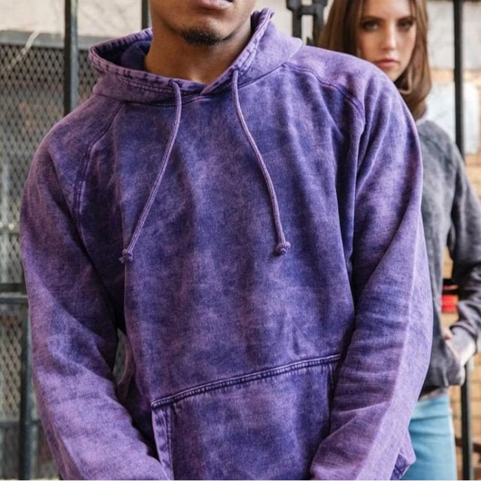 Custom streetwear clothing premium cotton vintage wash raglan hooded sweatshirt acid wash hoodie