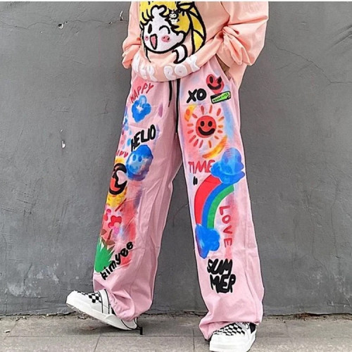 Oem pants | Streetwear clothing | Graffiti printed pants | Staight wide leg pants | Nylon sweatpants