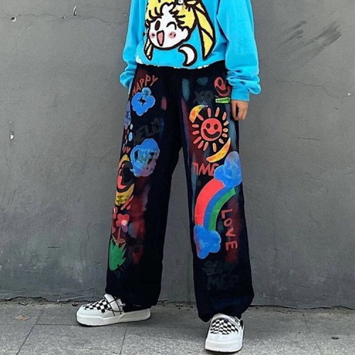 Oem pants | Streetwear clothing | Graffiti printed pants | Staight wide leg pants | Nylon sweatpants