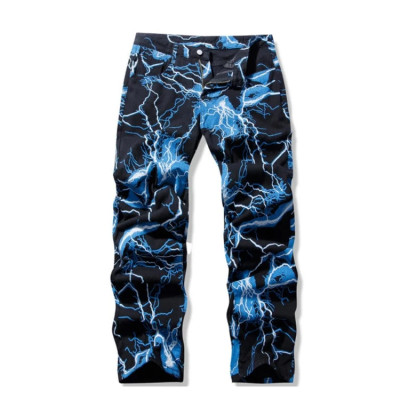 Custom streetwear manufacturer lightning men linen durable jeans high quality anti shrink pants