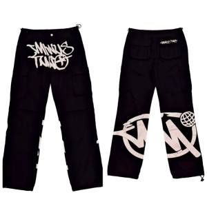 Custom mens hip hop cargo pants custom brand logo printed ankle-tied trousers multifunction pants