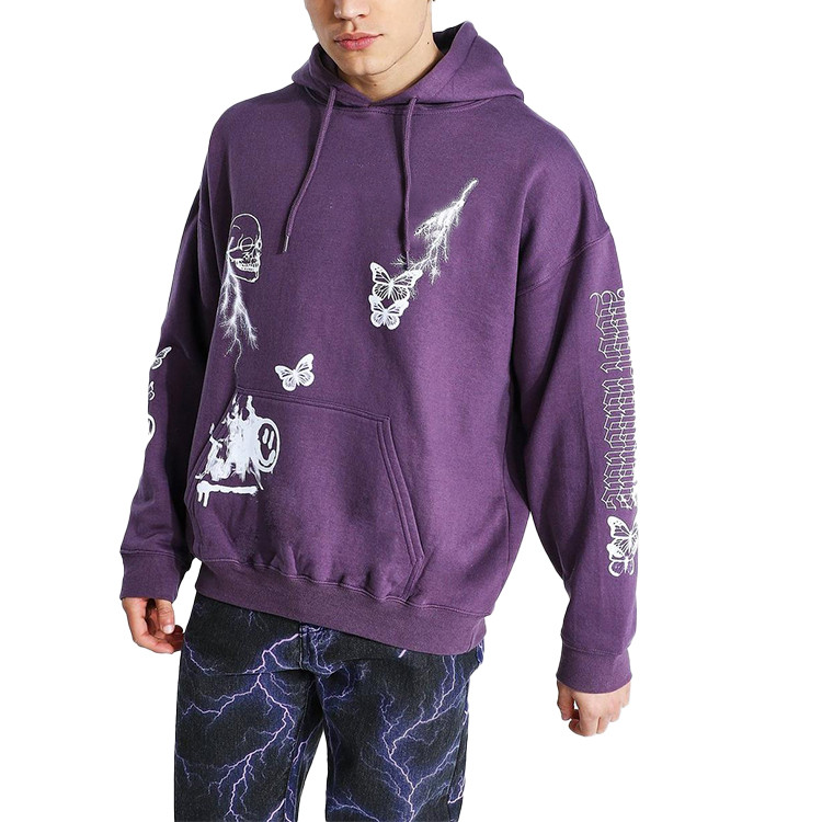 hot products pattern screen print pullover drawstring pocket hoodies 