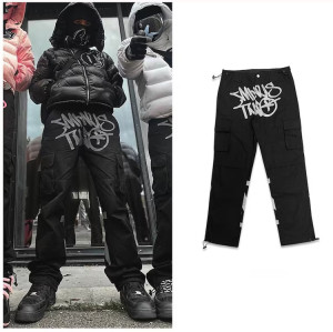 Custom hip hop denim pants custom brand logo printed embroidery ankle-tied trousers multifunction pants