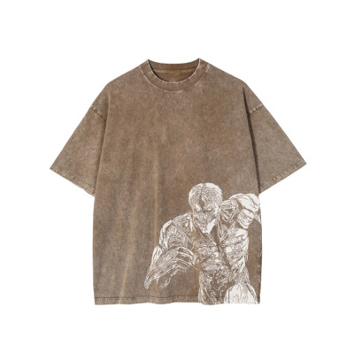 Custom Mens Hip Hop Acid Wash T Shirts|Silk Screen Printed|Anime|Washed|O Neck|Cotton|Oversized|For Men
