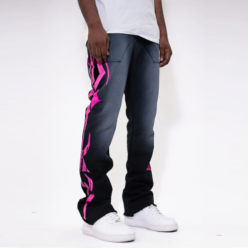 Custom Mens Streetwear Stacked Pants | Silk Screen Printed | Pockets | Loose Fit | For Men | Cotton