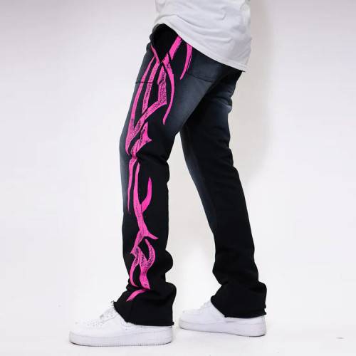 Custom Mens Streetwear Stacked Pants | Silk Screen Printed | Pockets | Loose Fit | For Men | Cotton